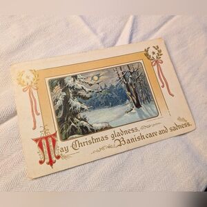 Vintage 1910 Christmas Gladness Greetings Embossed Winter Postcard